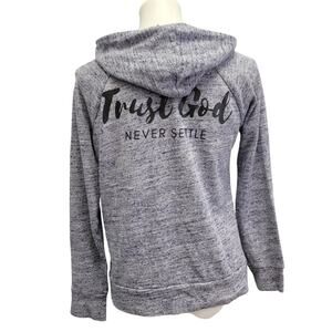 Hand Printed Upcycled Womens Small Trust God Never Settle Full Zip Hoodie Jacket